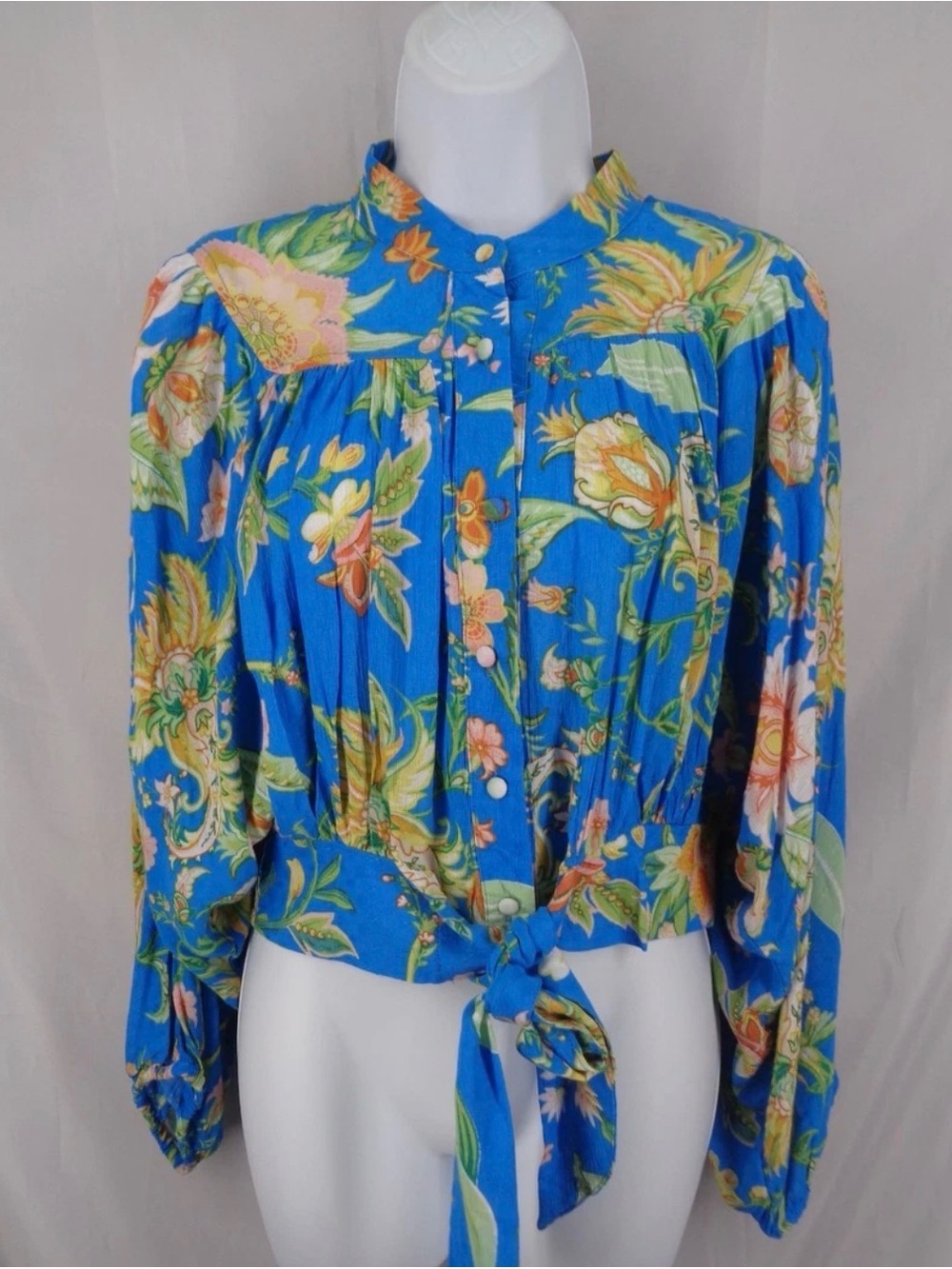 RACHEL Rachel Roy Blue Floral Tie-Front Button Down Blouse